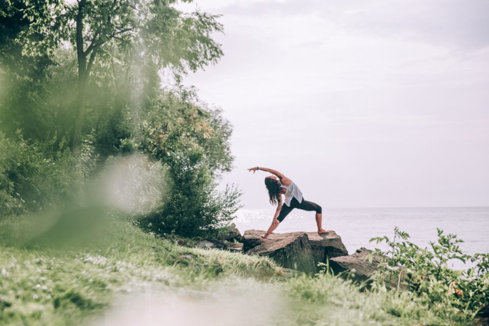 Woman practicing calm, mindful movement outdoors